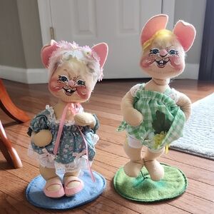 Vintage 1988 Annalee Spring Bunny Easter Dolls Set Of 2